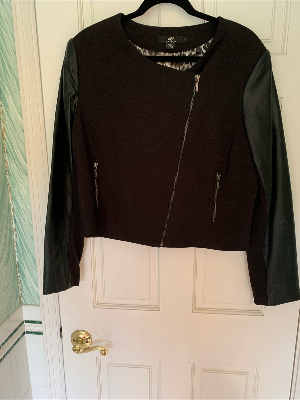 ABS Allen Schwartz Black Asymmetrical Moto Bomber Jacket
